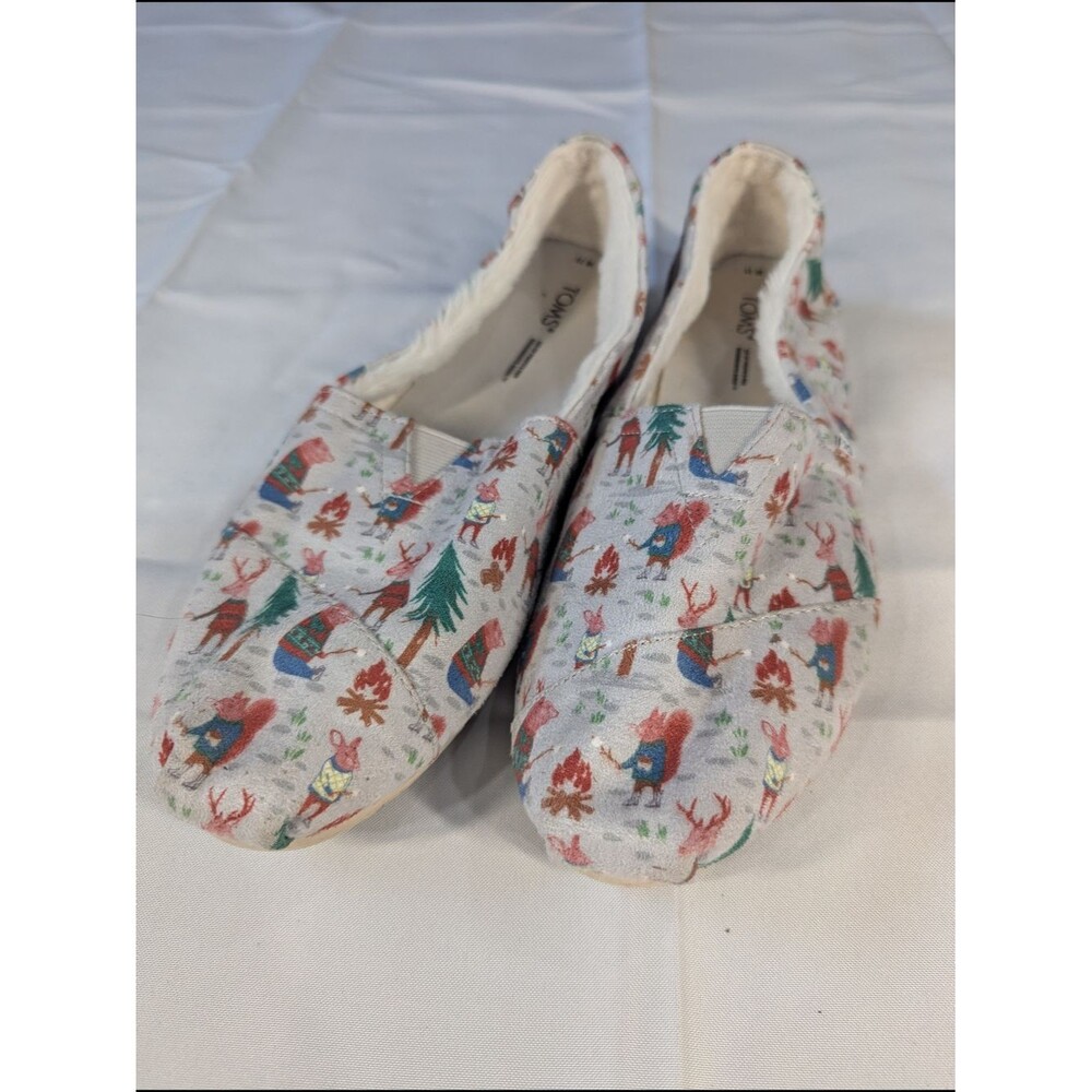 TOMS Winter Woodland Animals Print Slip-On Shoes - White, Red, Green, Blue